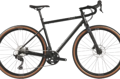 Gravel Fahrrad in Schwarz mit braunen Reifen